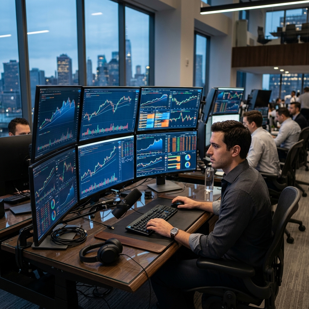 Dynamic trading desk with stock market charts